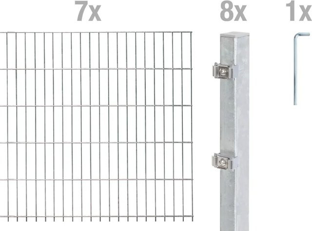 Metallzaun Grund-Set Doppelstabmatte aus Stahl, feuerverzinkt, Farbe: Silber, B/H: 200 x 160 cm - Bild 1