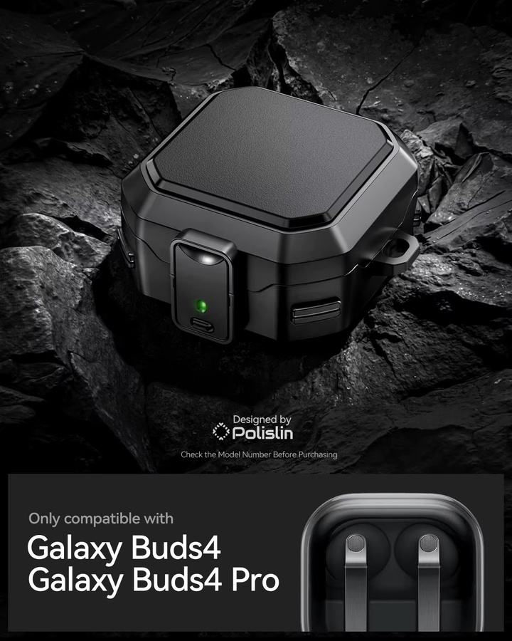 Samsung Sicherheitsschloss-Hülle für Galaxy Buds 4 / 4 Pro robuste Hartschalen-Schutzhülle mit Schlüsselanhänger in Schwarz und Rot - Bild 2