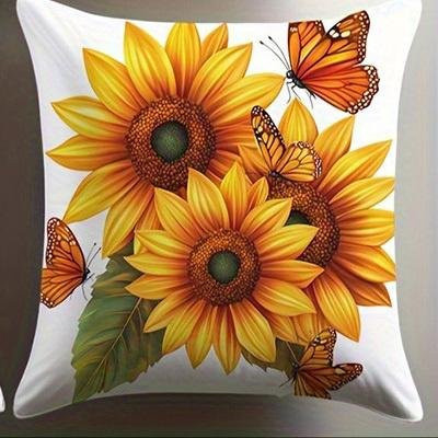 Dekorative Kissenbezüge von JMG Clothing mit Sonnenblumen und Schmetterlingen in Gelb, B/B: 45 x 45 cm - Bild 1