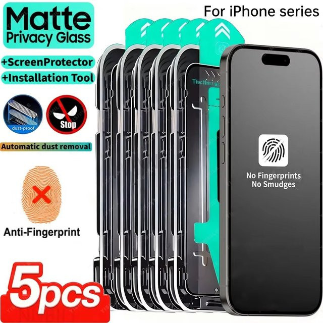 Matte Panzerglas Sichtschutz für Apple iPhone 17 16 Pro Max 15 14 13 12 11 XS XR mit staubfreier Installation - Bild 1