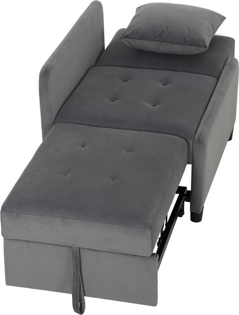 HOMCOM Schlafsessel 4-in-1 Einzelsitz ausziehbar, gepolstertes Schlafsofa in Samtoptik mit Rollen und Taschen, Dunkelgrau, B/T/H: 73 x 90 x 83 cm - Bild 1