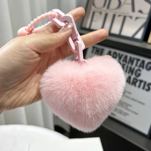 Linyi toy Schlüsselanhänger, Pelz Rex Kaninchenhaar, Rosa, Damen - Bild 1
