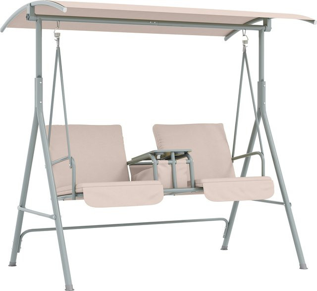 Aosom Outsunny Hollywoodschaukel 2-Sitzer mit Sonnendach und Becherhalter, Beige, B/T/H: 175 x 112 x 165 cm - Bild 1