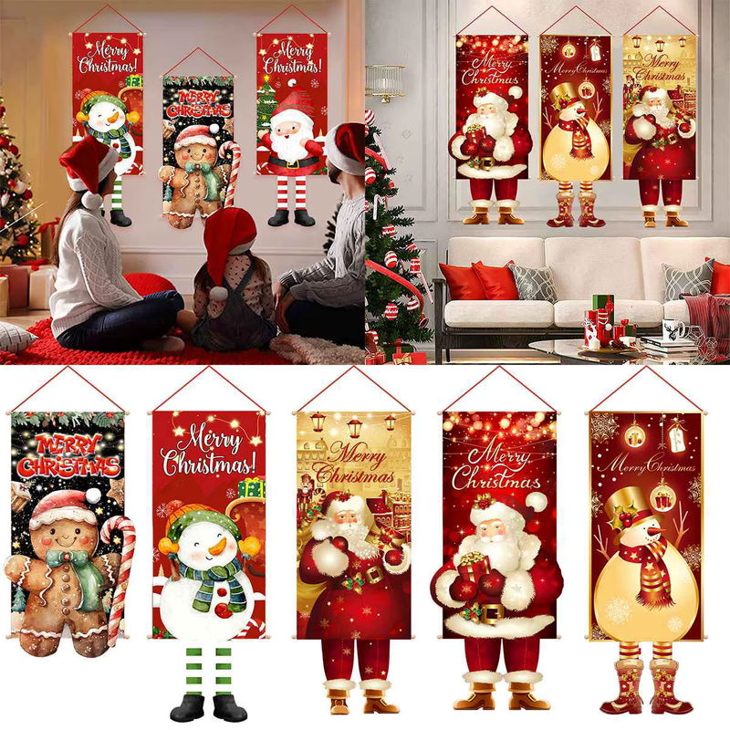 Rote Weihnachts-Wimpelkette aus Textil mit Weihnachtsmann-Motiv und Schriftzug als hängendes Dekorationselement - Bild 3