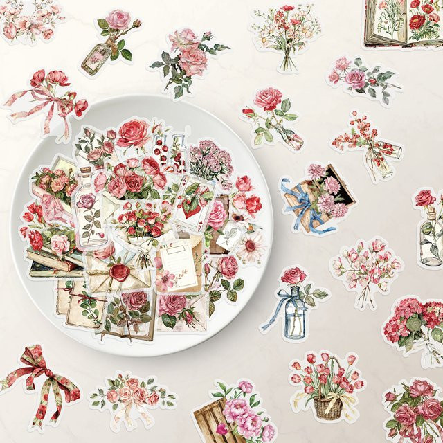 PickJoy 50 Stück Blumen- und Buchstaben-Aufkleber aus Papier in Multicolour für DIY-Projekte, Computer und Handys - Bild 1