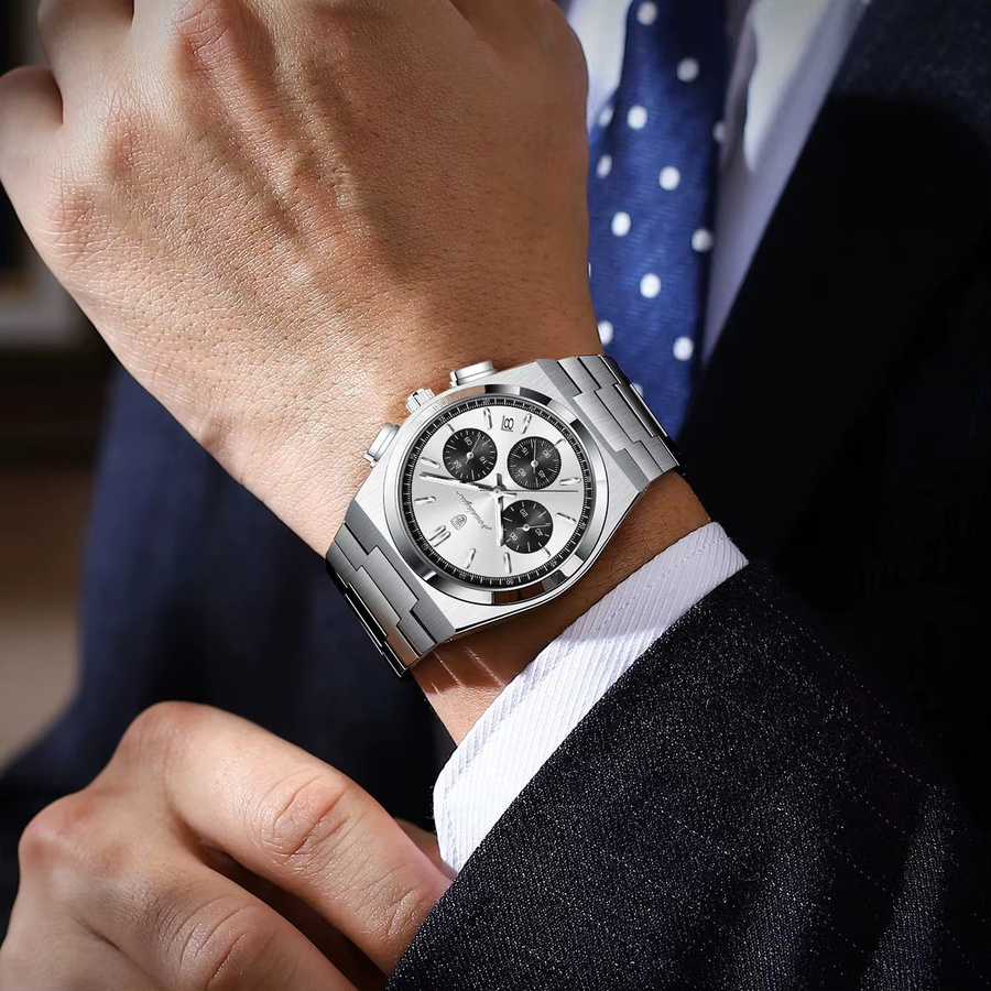 POEDAGAR Chronograph, Edelstahl, Quarz, Silber, Herren - Bild 6