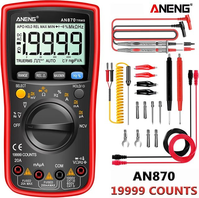 ANENG AN870 Digitalmultimeter True RMS AC/DC Strommesser und professioneller Spannungsprüfer in Rot - Bild 1