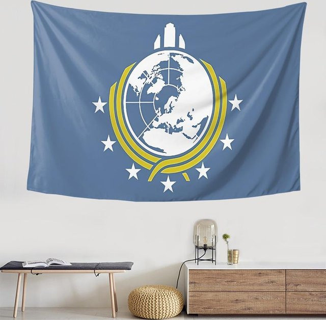 GUOYU HOMEDECOR Wandteppich Super Erde Flagge mit blauem, gelbem und weißem Design, Wandbehang in Rechteckform - Bild 1