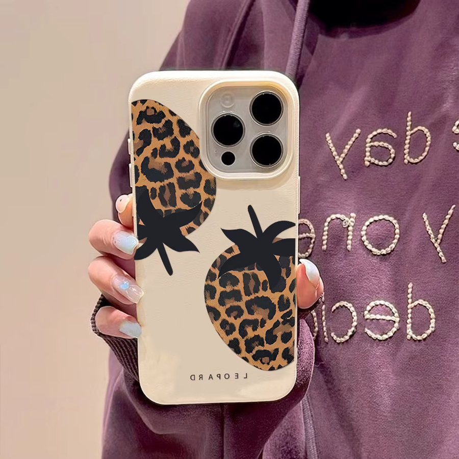 Stoßfeste Silikon Handyhülle mit Leopardenmuster und Erdbeeren für iPhone 17 Pro Max 16 15 14 13 12 in Weiß und Multicolour - Bild 2
