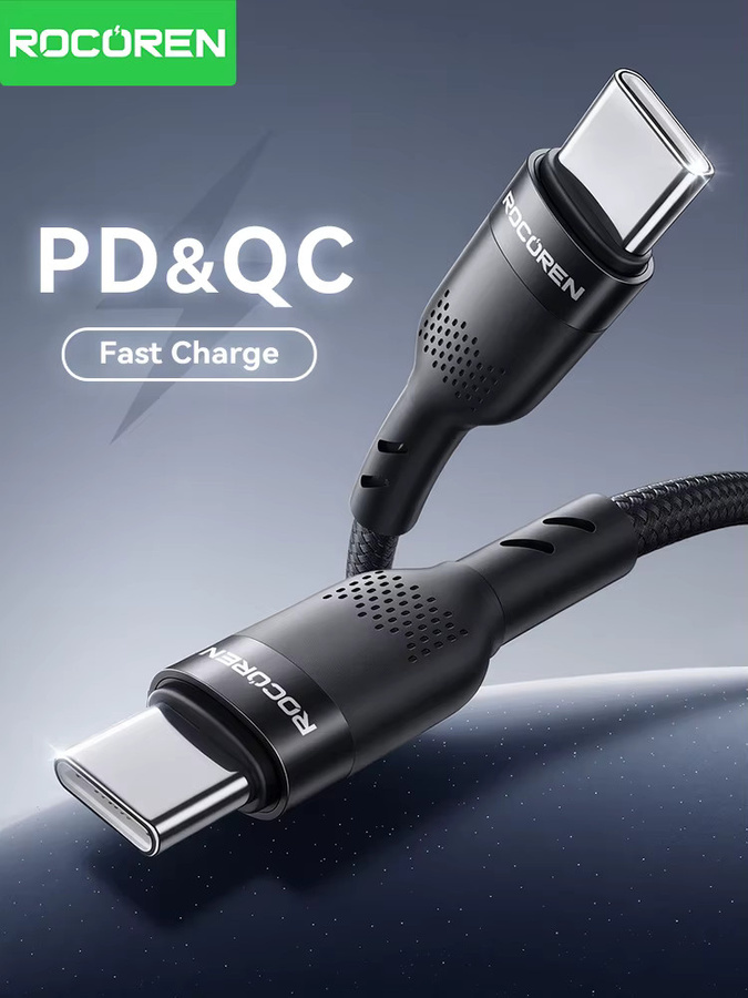 Rocoren USB-C auf Typ-C PD Schnellladekabel 240W in Schwarz für MacBook, iPad, Xiaomi und iPhone 16 Pro Max - Bild 1