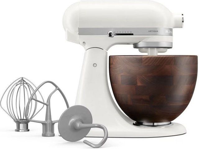 KitchenAid Artisan Küchenmaschine 5KSM156WBEPL in Porcelain White mit Holzschüssel - Bild 1