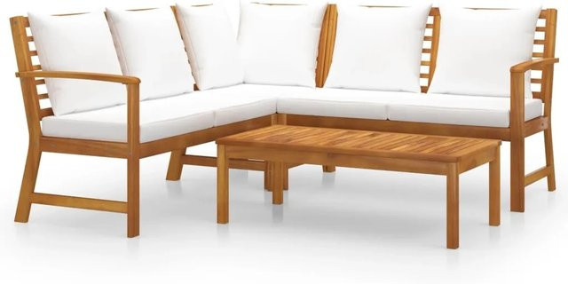 vidaXL 4-tlg Garten-Lounge-Set Modell 4 aus geöltem Akazienholz mit Auflagen in Creme - Bild 1