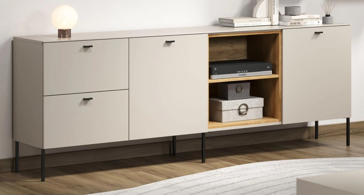 Sideboard Jardins von TOP.FURN in Sand und Eiche mit Soft-Close-Schubladen, Breite: 200 cm, Höhe: 75 cm - Bild 1
