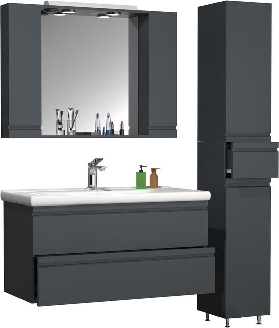 VCM Badmöbel Set Silora XL 4-tlg. in Anthrazit und Grau mit Keramik-Waschtisch 100 cm - Bild 1