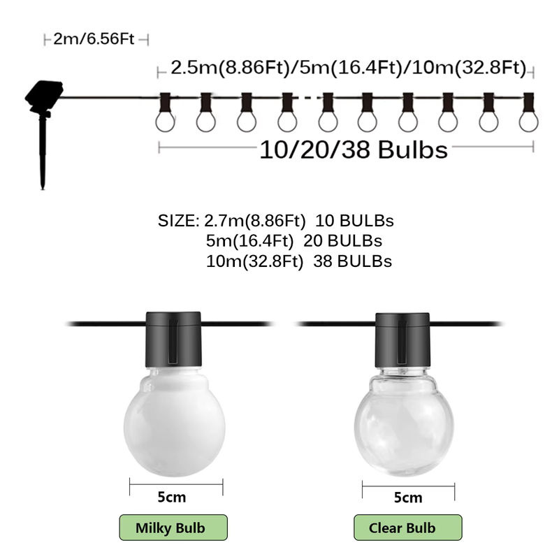 KIKIELF Solar Globe Lichterkette mit warmweißen Glühbirnen, transparent, für Garten, Terrasse, Camping und Party - Bild 2