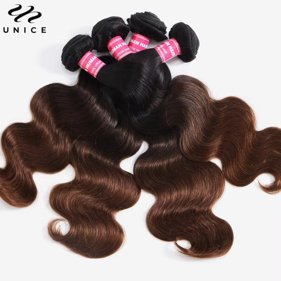 UNice Hair Body Wave Bundles, Chestnut Brown Ombre, Echthaar-Bündel - Bild 5