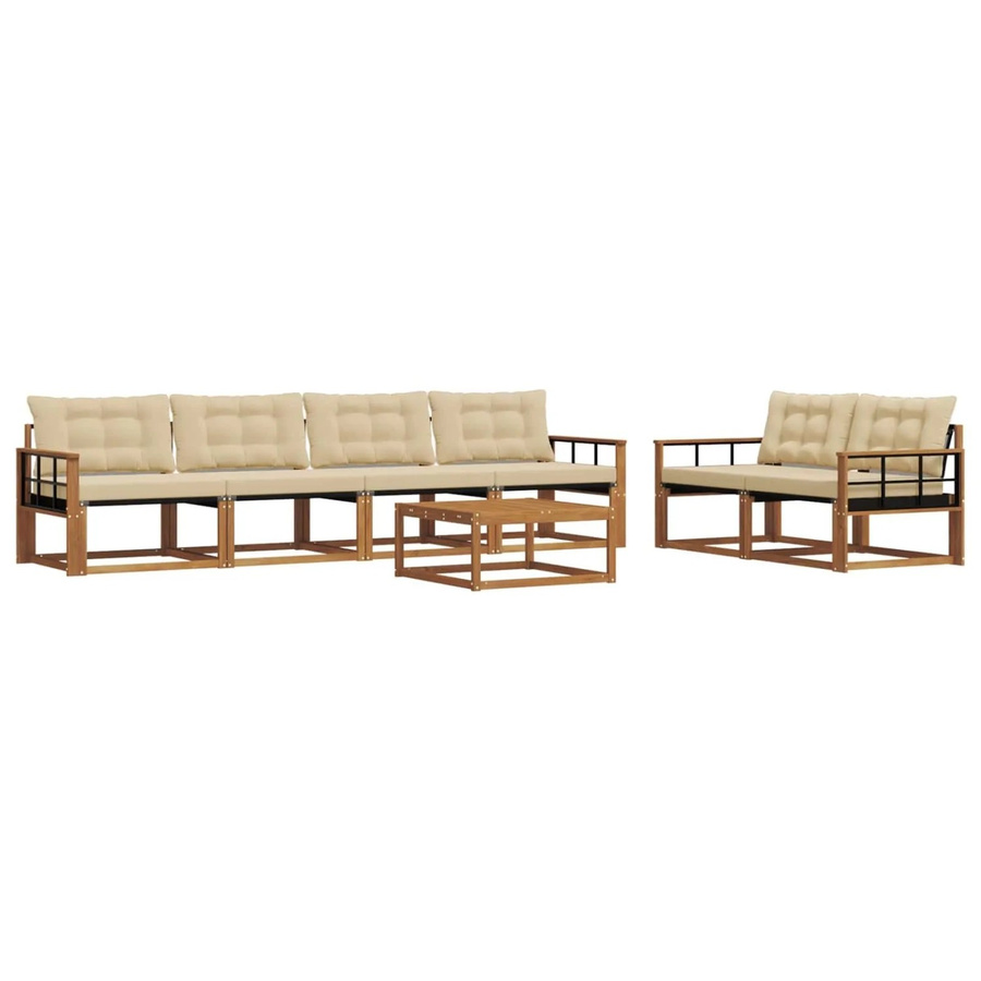 vidaXL Outdoor-Sofagarnitur 7-teilig aus massivem Akazienholz mit Textilene und Kissen in Natur und Beige - Bild 2