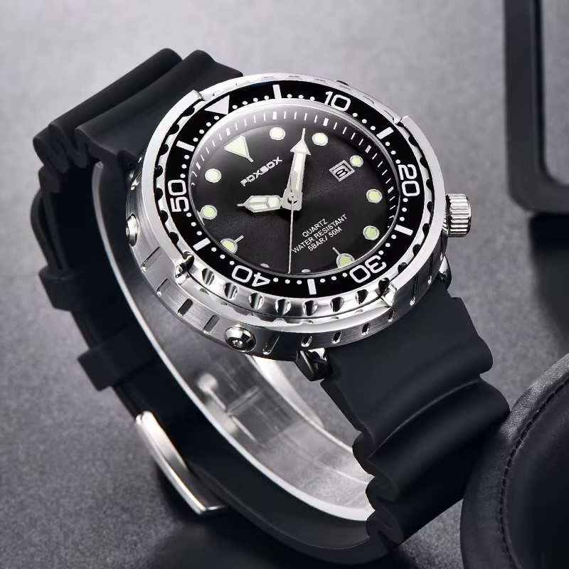 LIGE Armbanduhr Quarz, Edelstahl, Silikon, Schwarz, Orange, Herren - Bild 2