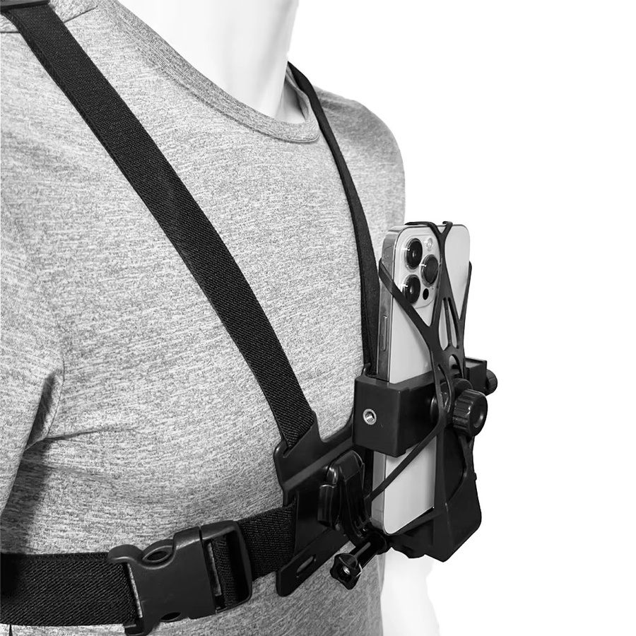 EXSKOF Zubehör Kit Brustgurt und Handy Halterung in Schwarz für GoPro Hero, SJCAM, AKASO, DJI Action und iPhone - Bild 2