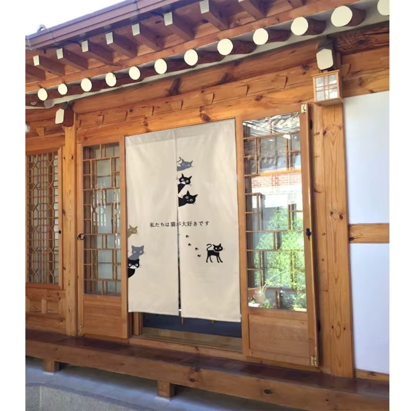 VIKAMA Türvorhang im japanischen Stil mit Katzenmuster in Beige, Sichtschutz und Dekoration für Schlafzimmer und Küche, Breite: 80 cm, Höhe: 150 cm - Bild 4