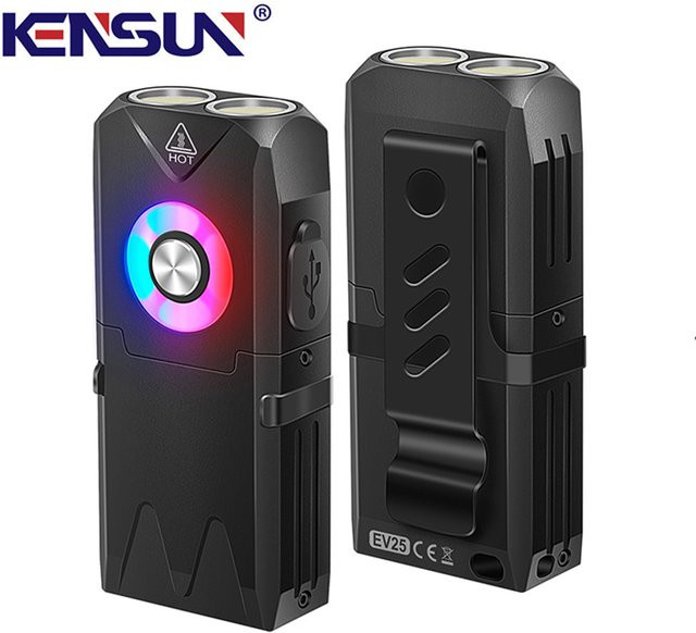 KENSUN Mini EDC Taschenlampe mit RGB-Lichtquelle, wiederaufladbar und mit Clip für den Schlüsselbund, Schwarz/Mehrfarbig - Bild 1