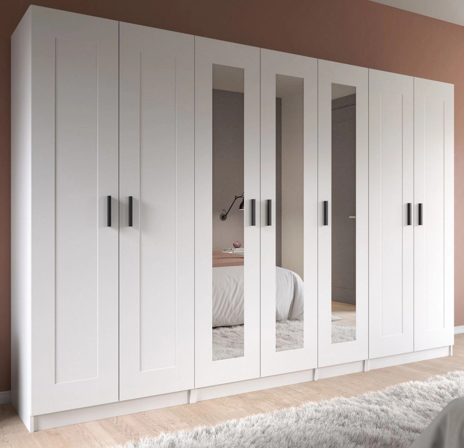 Kleiderschrank Jondal 7-türig mit Spiegel in Weiß, B/H: 280 x 194 cm - Bild 1