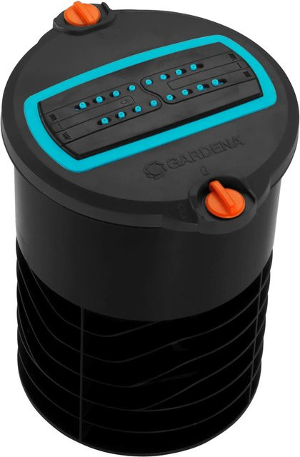 Gardena OS 140 Versenk-Viereckregner für quadratische und rechtechteckige Flächen in Schwarz/Orange/Bunt mit integriertem Schmutzfilter und Entwässerungsventil, B/T/H: 16,6 x 16,6 x 22,8 cm - Bild 1