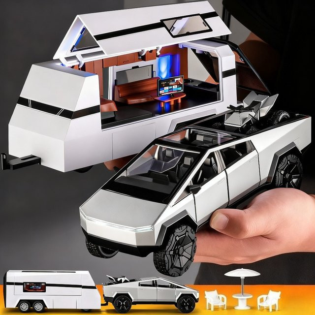 MAKEDA Pickup Trailer Wohnmobil, Diecast Auto, 1:24, mit Licht und Sound - Bild 1