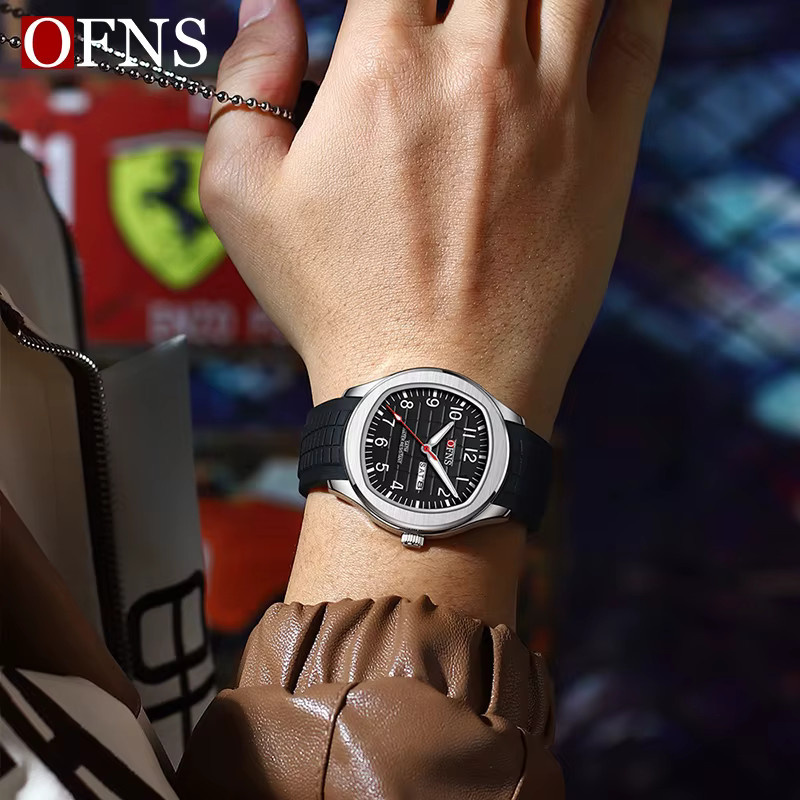 OFNS Armbanduhr Quarz, Datum, Edelstahl, Silikon, Schwarz, Herren - Bild 4