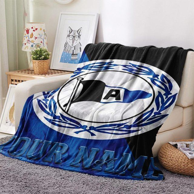 Personalisierbare Flanell-Decke mit DSC Arminia Bielefeld Muster von UI LOOL in Weiß und Blau, B/B: 80 x 120 cm - Bild 1