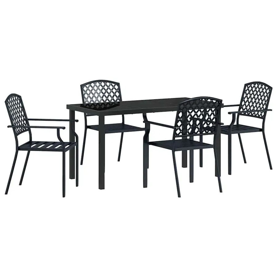 vidaXL 5-teiliges Garten-Ess-Set aus lackiertem Stahl in Anthrazit und Schwarz für Terrasse und Balkon - Bild 2