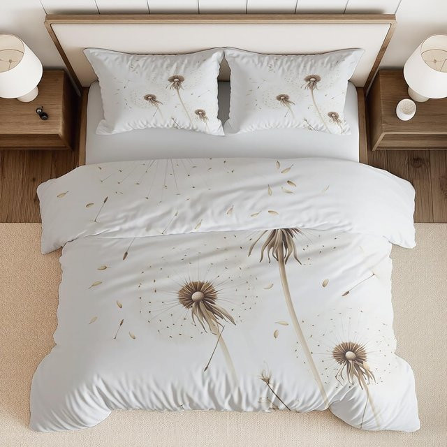 Bettwäsche-Set Löwenzahn von Your Warm Home mit floralem Design, weiß, B/H: 135 x 200 cm und B/H: 50 x 70 cm - Bild 1