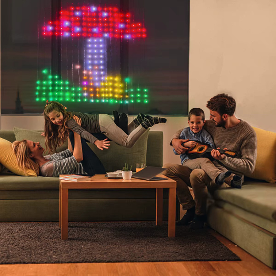Guillermo LED-Fenstervorhang-Lichterkette mit 400 RGBIC LEDs, intelligente App-Steuerung und programmierbarem Text-Display in Multicolour für Weihnachts- und Hochzeitsdekoration - Bild 4