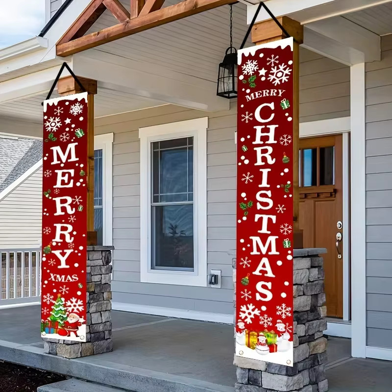 VIKAMA Weihnachts-Banner mit Schneeflocken-Motiv in Rot, Dekoration für die Eingangstür, B/T/H: 30 x 30 x 180 cm - Bild 3