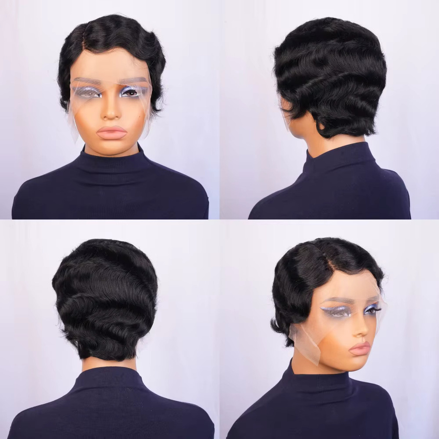 OYM HAIR Pixie-Perücke, Echthaar, schwarz, lockig, kurz, Damen - Bild 5