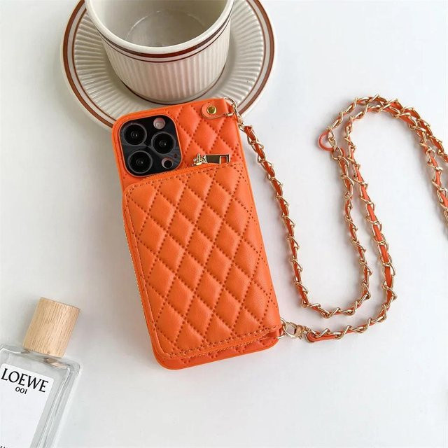 Yiran Crossbody Geldbörse und Handyhülle aus PU Leder mit Kartenfach und Trageband für iPhone 16 Plus, 15, 14, 13, 12 Pro Max in Orange - Bild 1