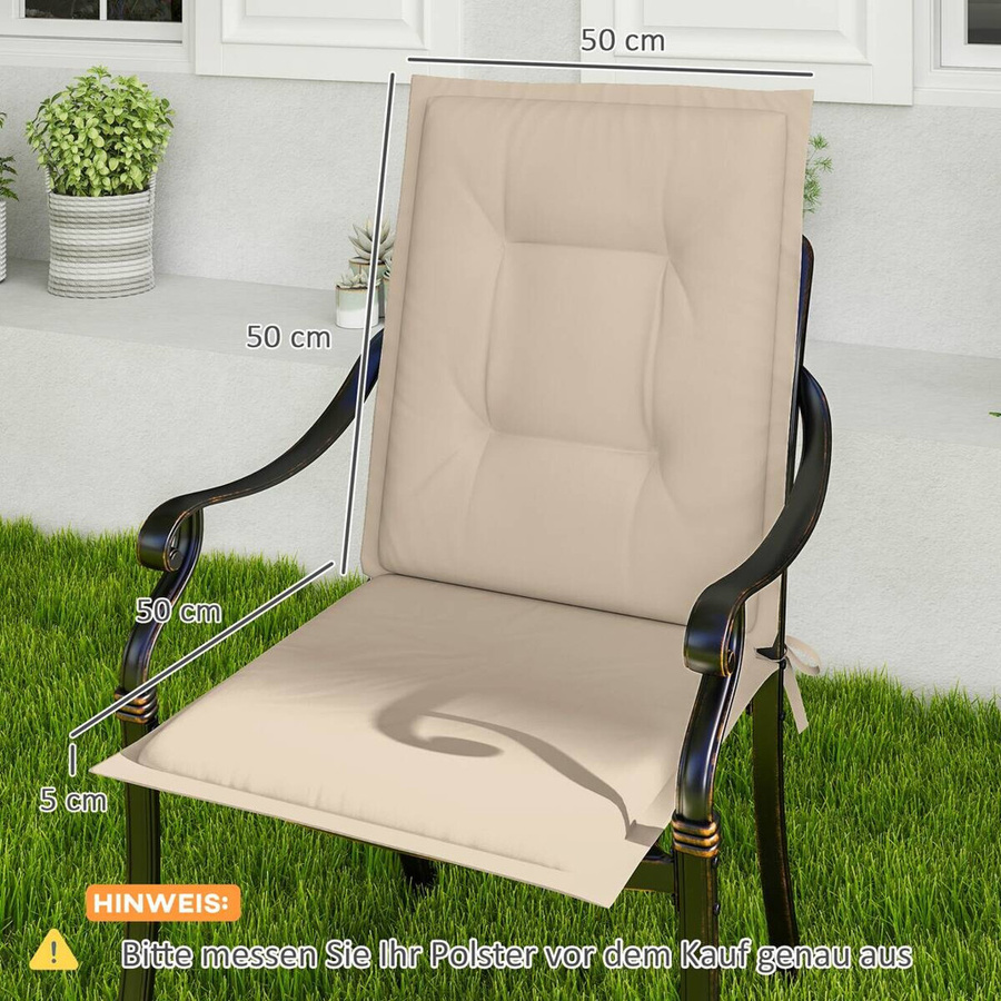 Outsunny Sitzkissen 4er Set beige aus Polyester mit Bindebändern, wasserabweisend und UV-beständig, B/H/L: 50 x 5 x 108 cm - Bild 5
