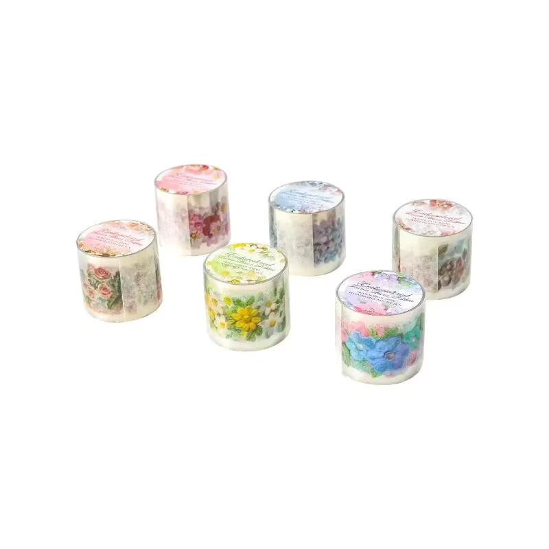 Ästhetisches PET-Klebeband mit floralem Stickerei-Design für Journal und Dekor, Multicolour - Bild 2