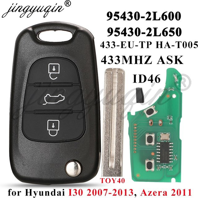 Jingyuqin Auto Schlüssel Fernbedienung Fob für Hyundai i30 und Azera, 433 MHz ASK ID46 Flip Key, Schwarz, Teilenummer 95430-2L600/2L650 - Bild 1