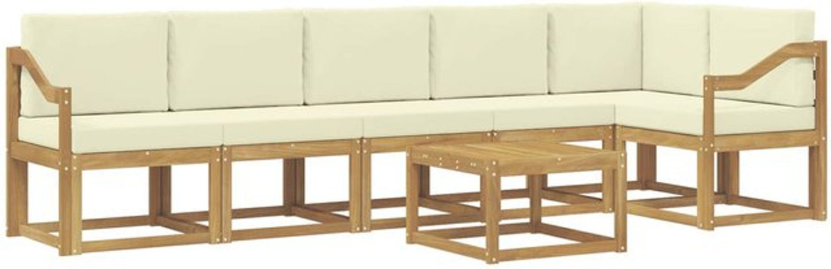 vidaXL Outdoor-Sofagarnitur aus Akazie mit 7-teiligem Set und Kissen in Weiß und Beige aus Polyester - Bild 1