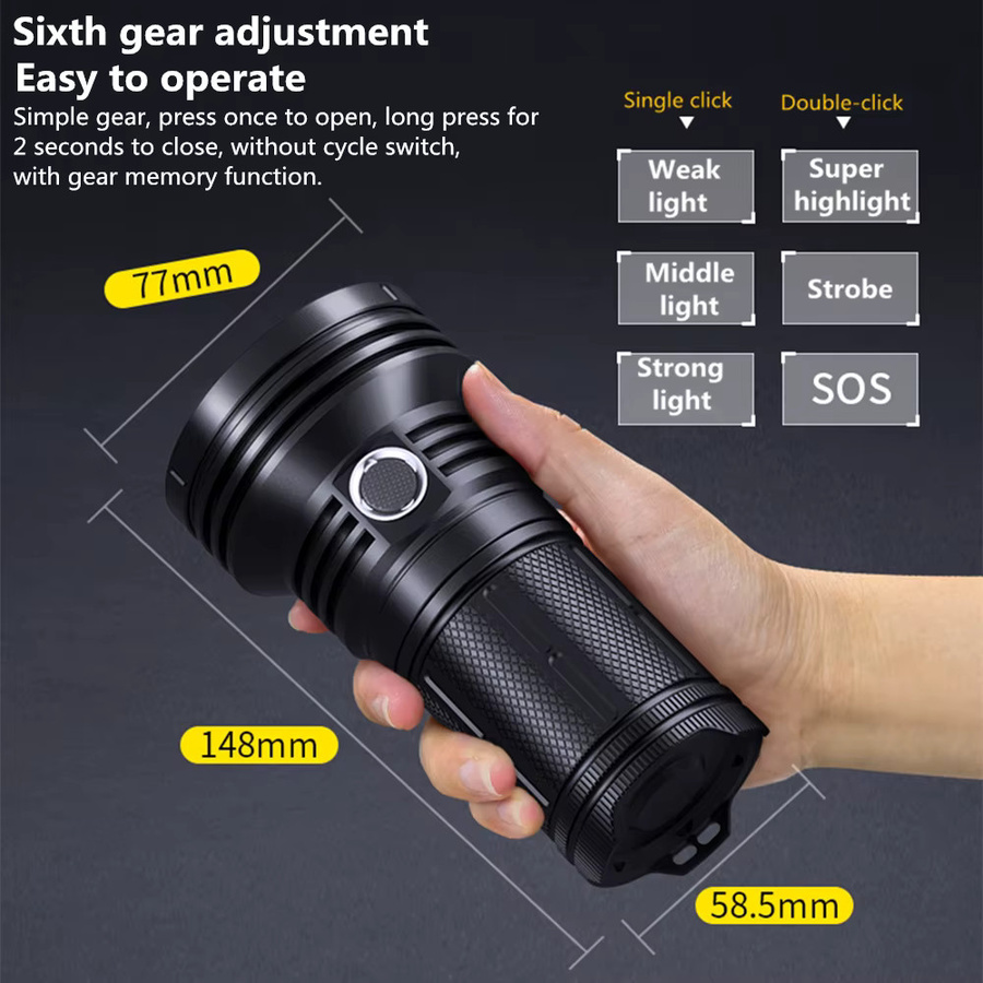 KENSUN 8 LED Taschenlampe in Schwarz mit Typ-C-Ladung und Leistungsanzeige aus Aluminium - Bild 3