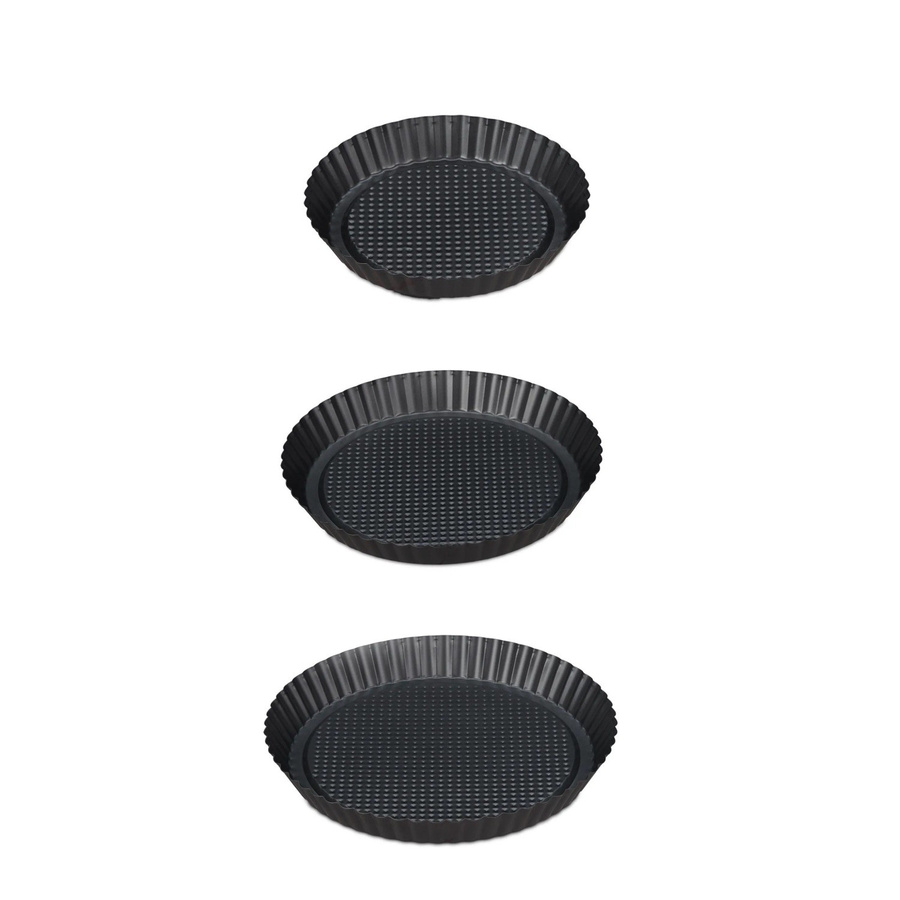 Relaxdays Obstbodenform 3er Set aus Stahl in Anthrazit, antihaftbeschichtet, Durchmesser: 21 cm, 26 cm und 28 cm - Bild 2