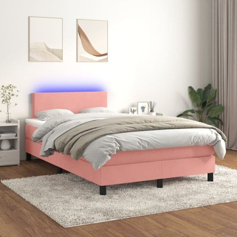 vidaxl Boxspringbett mit Matratze in Rosa und Weiß aus Samt und Massivholz, B/T/H: 120 x 200 cm - Bild 1