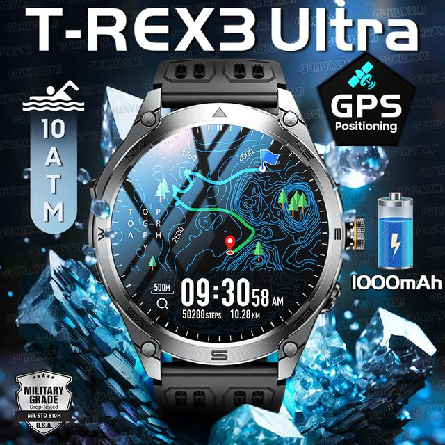 GUHUAVMI Smartwatch, Schwarz, GPS, 10 ATM, Rund - Bild 1
