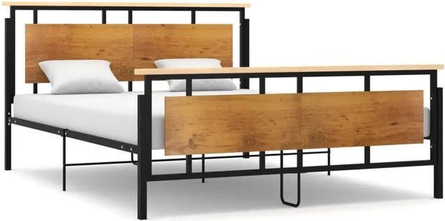vidaXL Bett aus Metall und Massivholz Eiche in Schwarz, B/T/H: 160 x 200 x 90 cm - Bild 1
