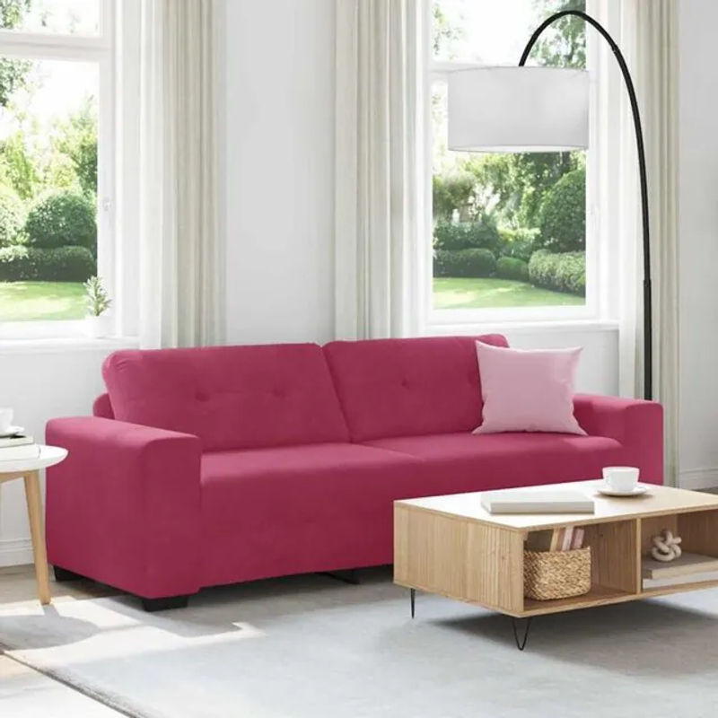 Modernes 3-Sitzer-Sofa von vidaXL aus Samt in Rot mit Kissen, B: 180 cm, H: 50 cm, T: 84 cm - Bild 1