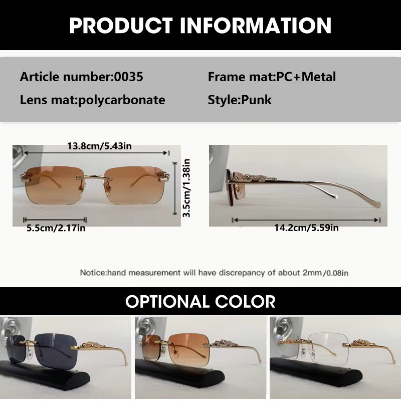 OCYCO Sonnenbrille, randlos, rechteckig, Unisex, Leoparden-Dekoration - Bild 2