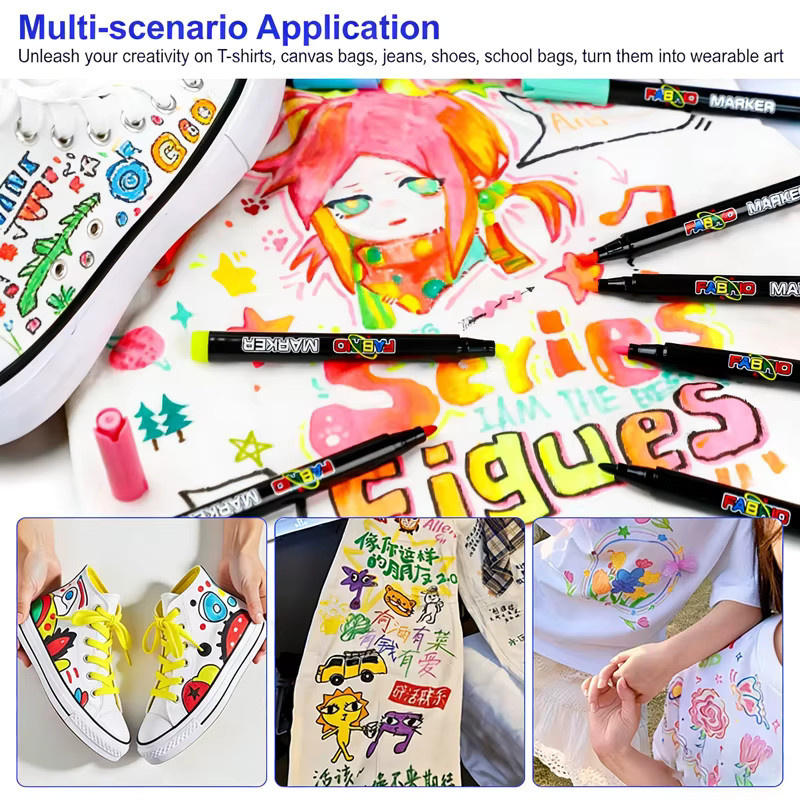 Kissbuty Textilmarker-Set mit 12 Farben, ungiftige und permanente Textilstifte mit Feinspitze in Multicolour - Bild 3