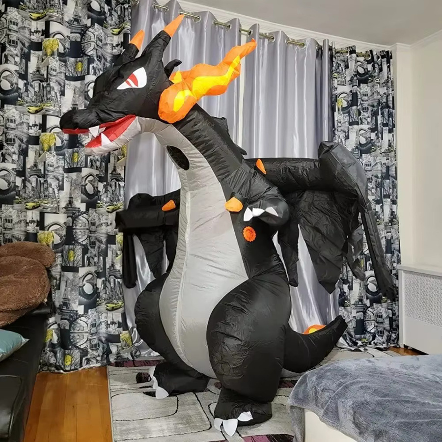 Hangchen Family Aufblasbares Halloween-Dinosaurier-Kostüm, feuerspeiender Drache, Schwarz - Bild 3