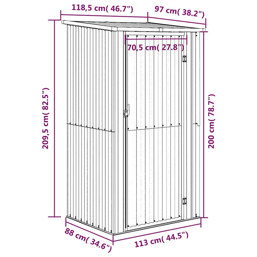 vidaXL Gartenhaus Geräteschuppen aus verzinktem Stahl in Anthrazit, B/H/T: 118,5 x 209,5 x 97 cm - Bild 6